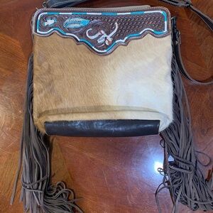 Myra Bag Brown and Black Crossbody with Leather Fringe